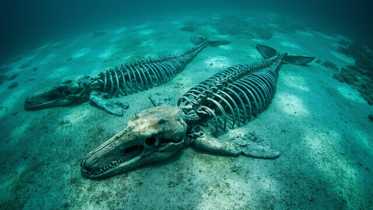 incredible animals that shock the world 2026 — A whale graveyard fossil site on the seafloor documenting incredible animals that shock the world 2026.