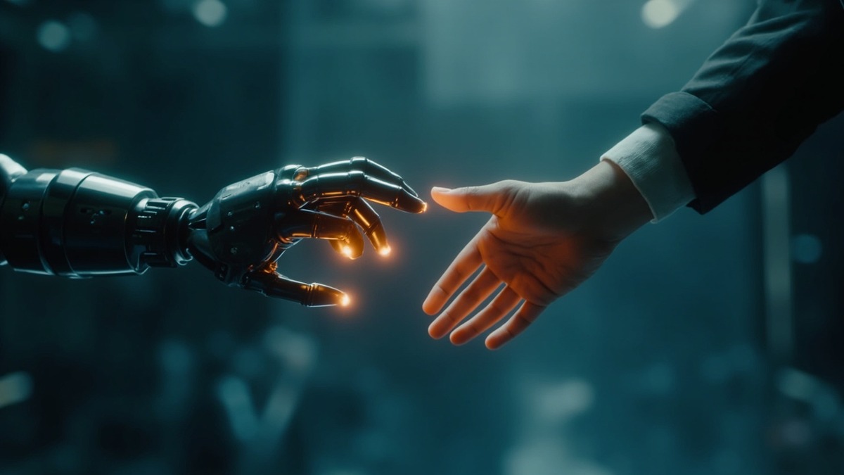 top amazing facts you must see 2026 AI robot hand reaching toward human hand in dramatic futuristic lighting showing AI advancement