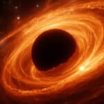 Black hole imaging 2026: supermassive black hole with glowing photon ring and accretion disk