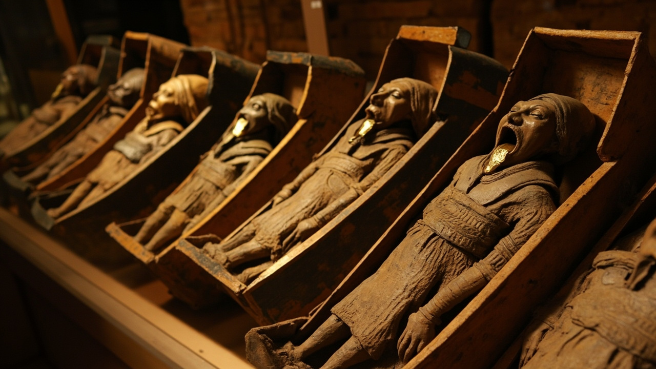 historic artifacts found 2026 - Egyptian tombs with gold-leaf tongues