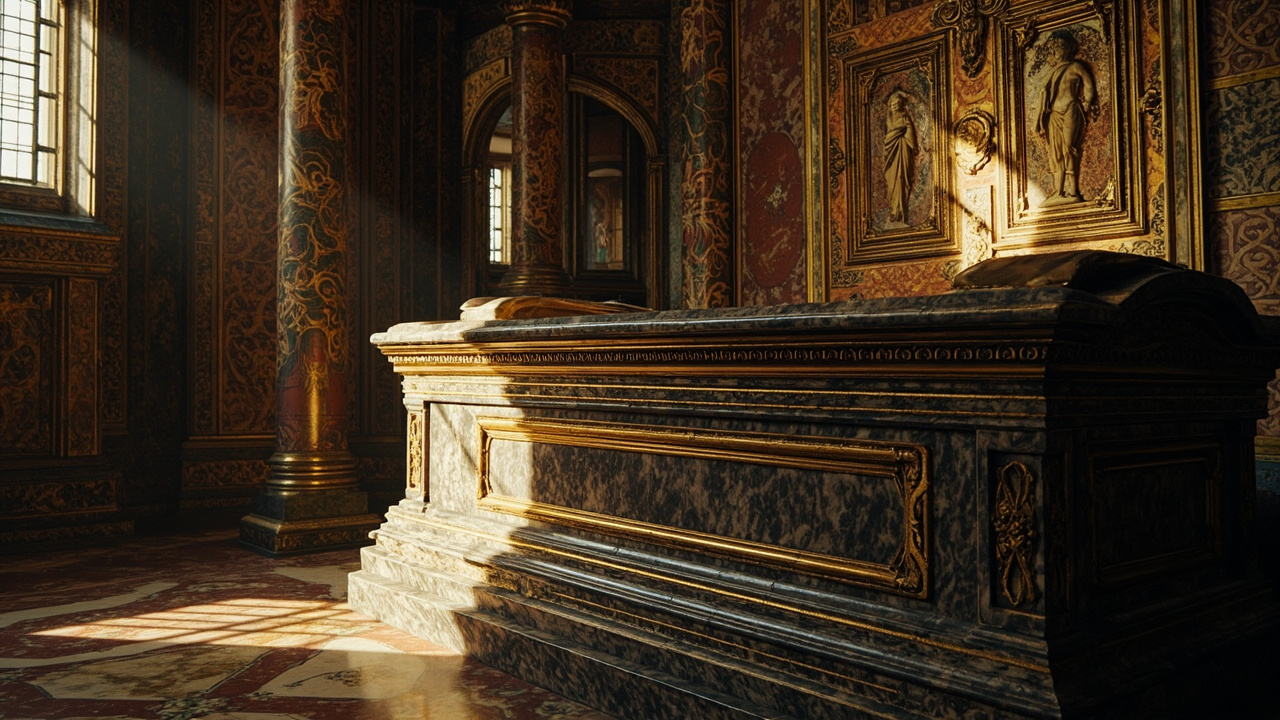 historical secrets revealed 2026 - Marble Medici tomb in a Renaissance chapel with dramatic side lighting
