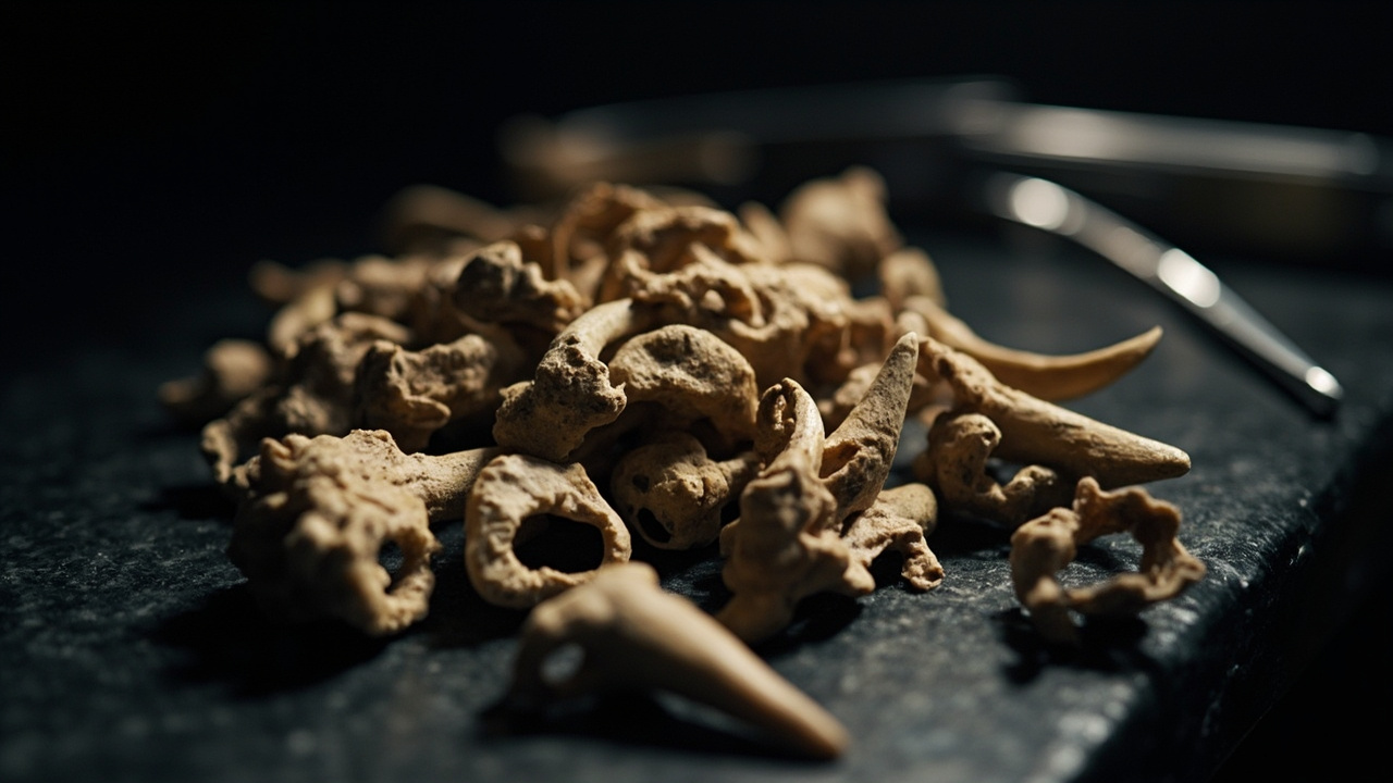 historical secrets revealed 2026 - Ancient fossilized hominid teeth on a dark laboratory bench