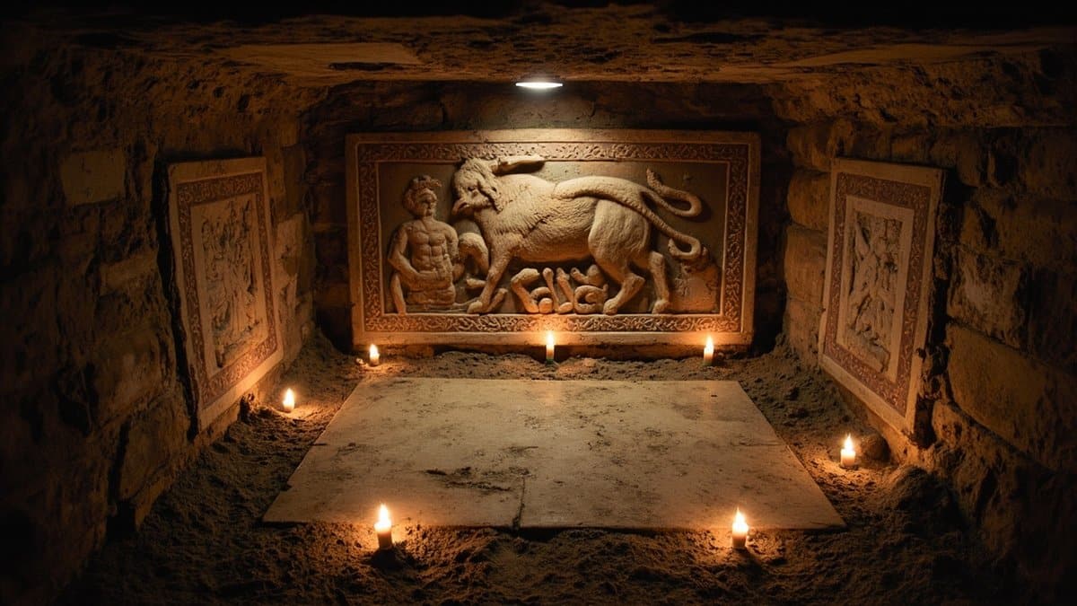 roman empire discoveries 2026 - Mithras temple excavated under London pavement slab
