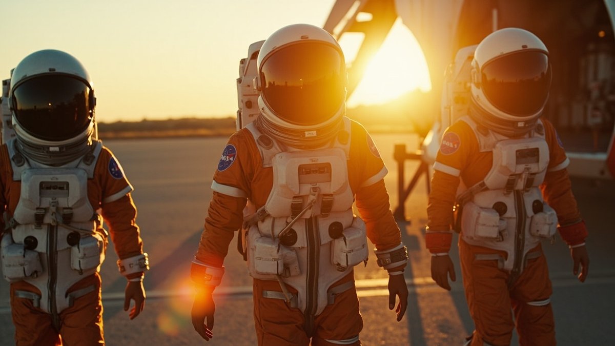 space exploration milestones 2026 - Artemis II crew walking out to transport on launch day