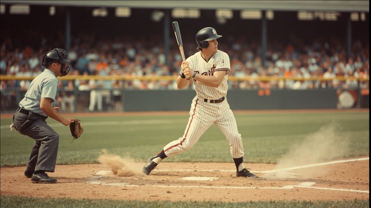 Sports history that went viral 2026 - 1970s archival baseball photograph of a batter at home plate showing archive sports moments and iconic viral moments
