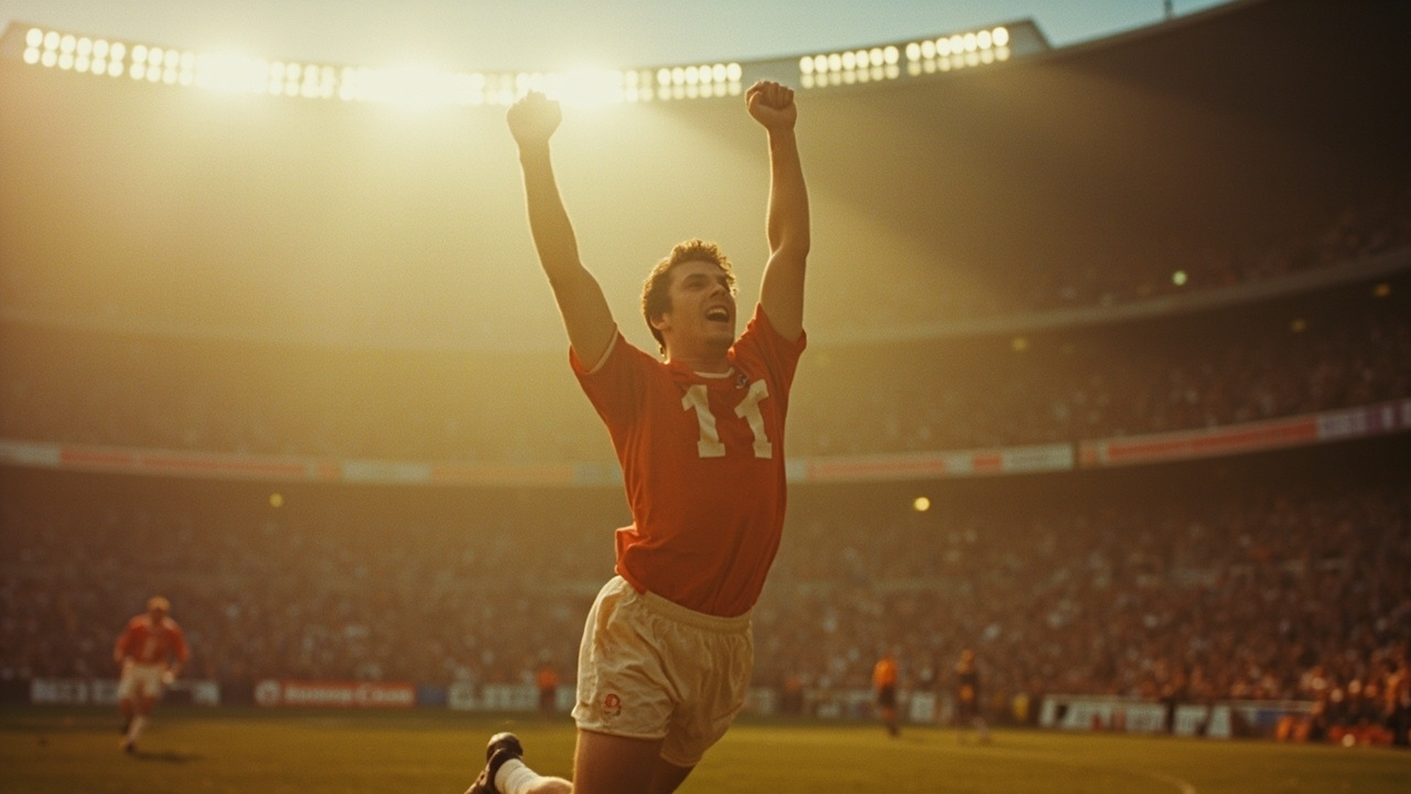 Sports history that went viral 2026 - 1986 archival sports photograph of an athletic triumph celebration showing archive sports moments and iconic viral moments