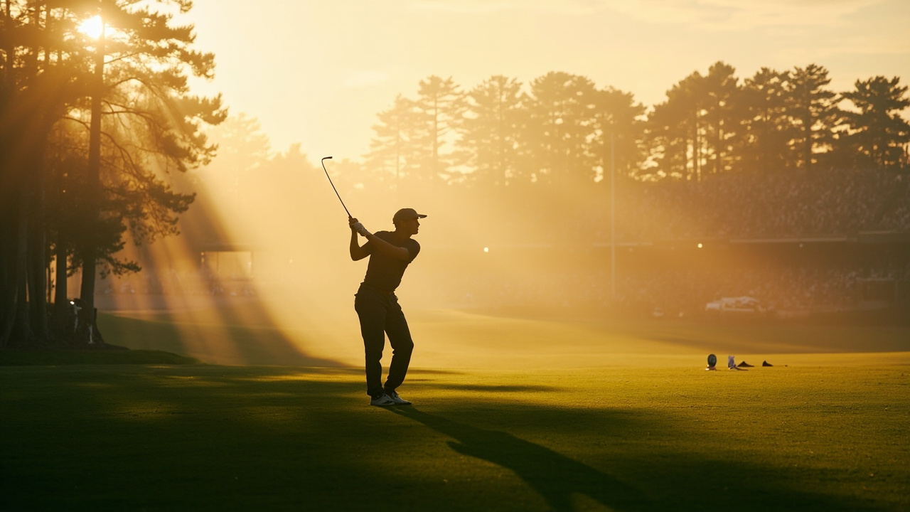 Sports history that went viral 2026 - golf scene at dawn with player mid-swing on fairway showing archive sports moments and iconic viral moments