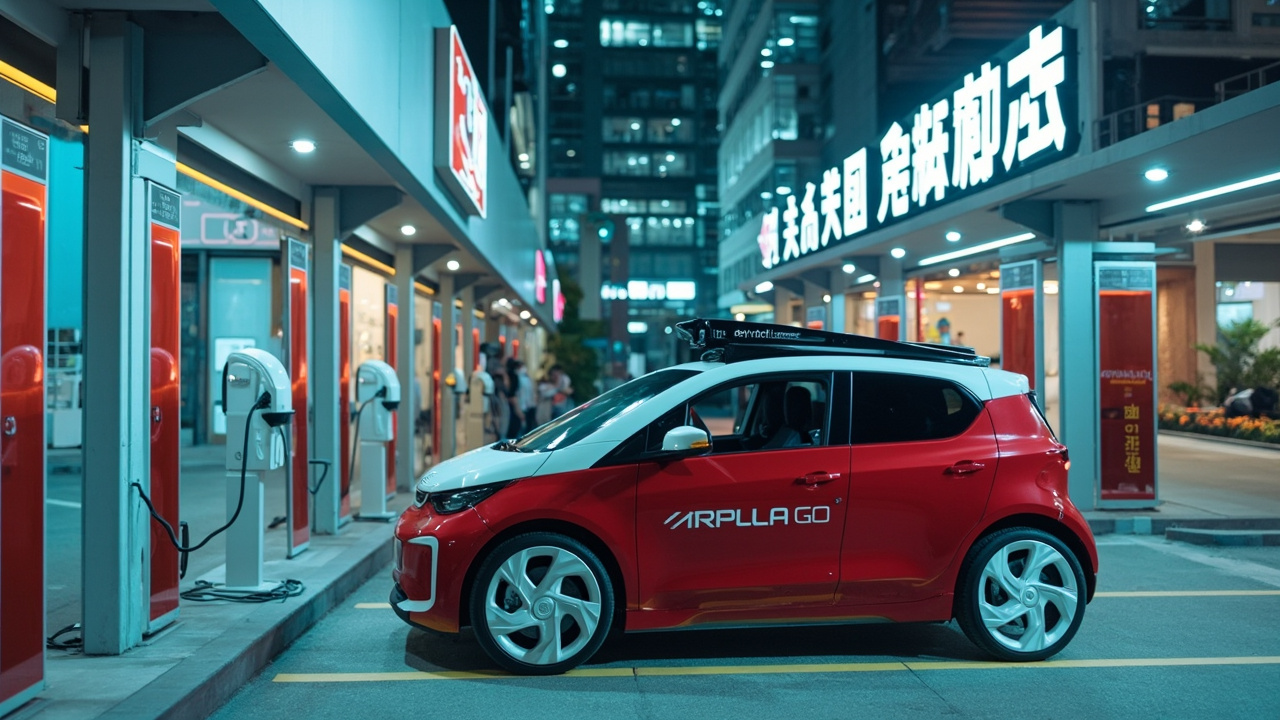 robotaxi deployment 2026 - Apollo Go robotaxi charging at futuristic EV station in Wuhan